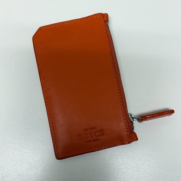Royce New York Zippered Credit Card Wallet - Orange Leather - Picture 1 of 5